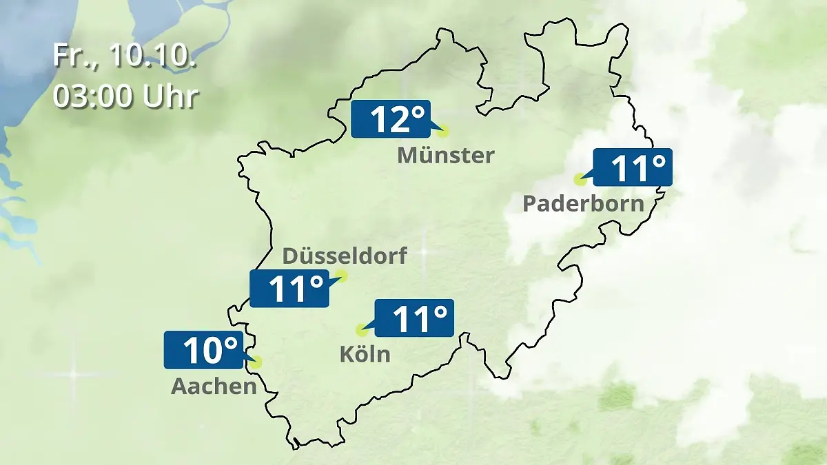 Nordrhein-Westfalen: Wie wird das Wetter? Regen- und Wolkenfilm für Köln, Düsseldorf und Münster