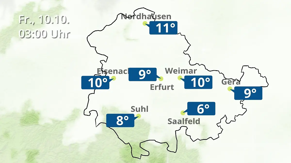 Thüringen: Wie wird das Wetter? Regen- und Wolkenfilm für Erfurt, Gera und Eisenach