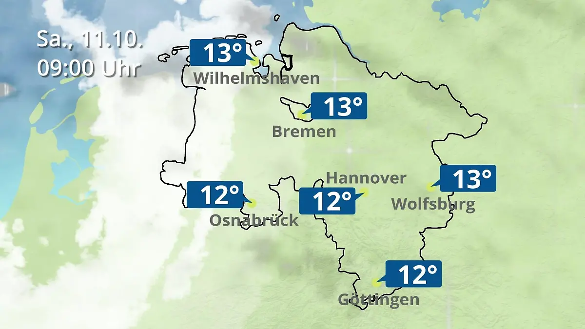 Bremen und Niedersachsen: Wie wird das Wetter? Regen- und Wolkenfilm für Hannover, Osnabrück und Wolfsburg