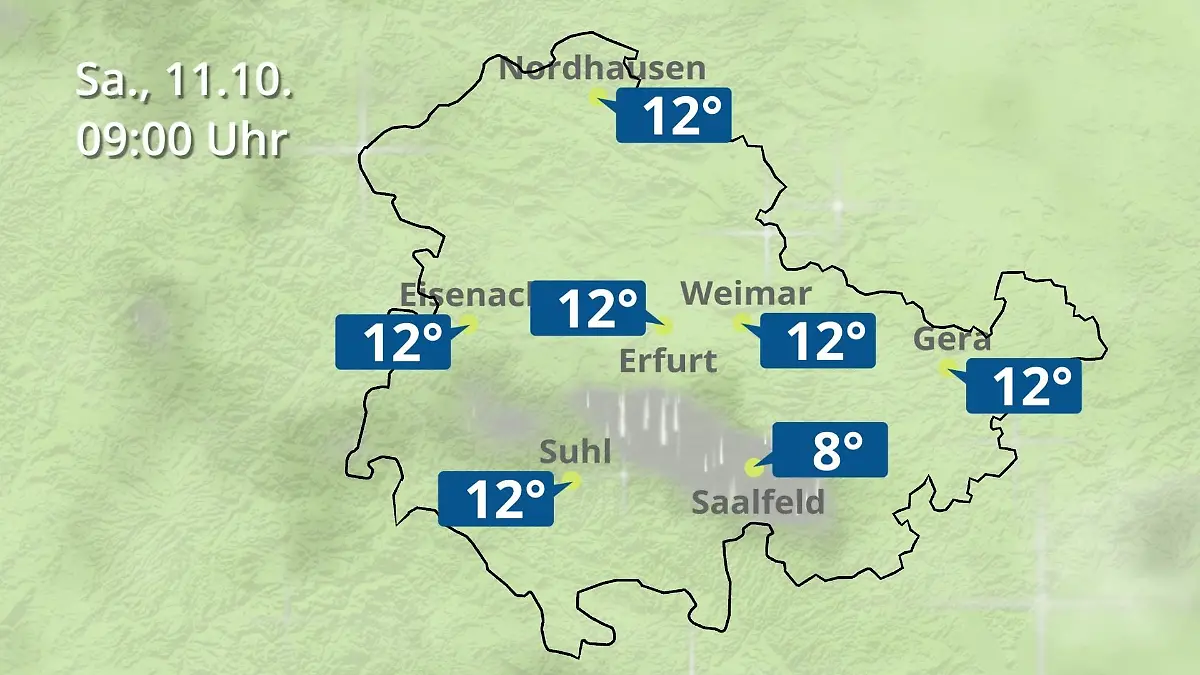 Thüringen: Wie wird das Wetter? Regen- und Wolkenfilm für Erfurt, Gera und Eisenach