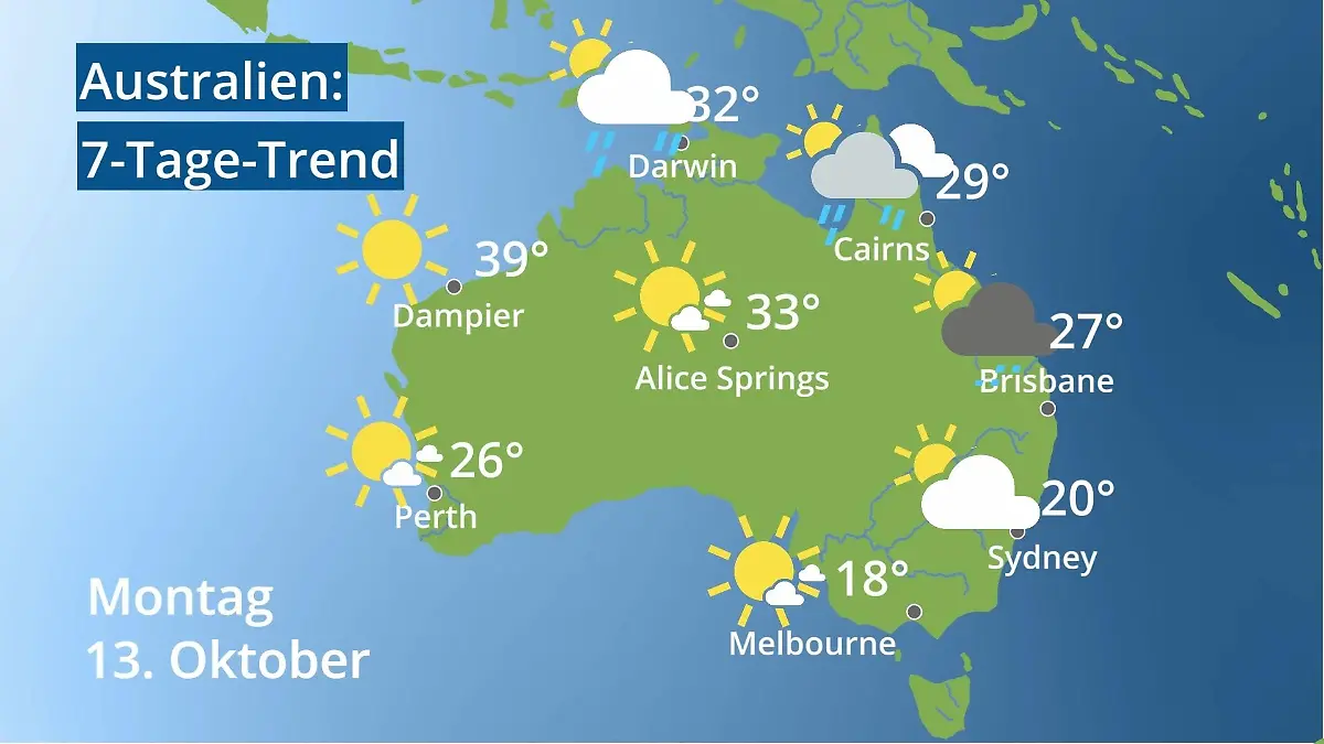 Australien: Wie wird das Wetter? Video 7-Tage-Trend: Sydney, Melbourne, Perth