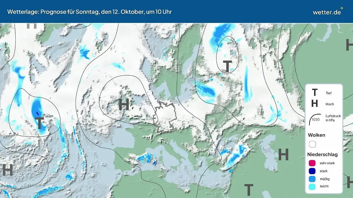 Die Wetterlage der kommenden 5 Tage Hochs und Tiefs über Europa