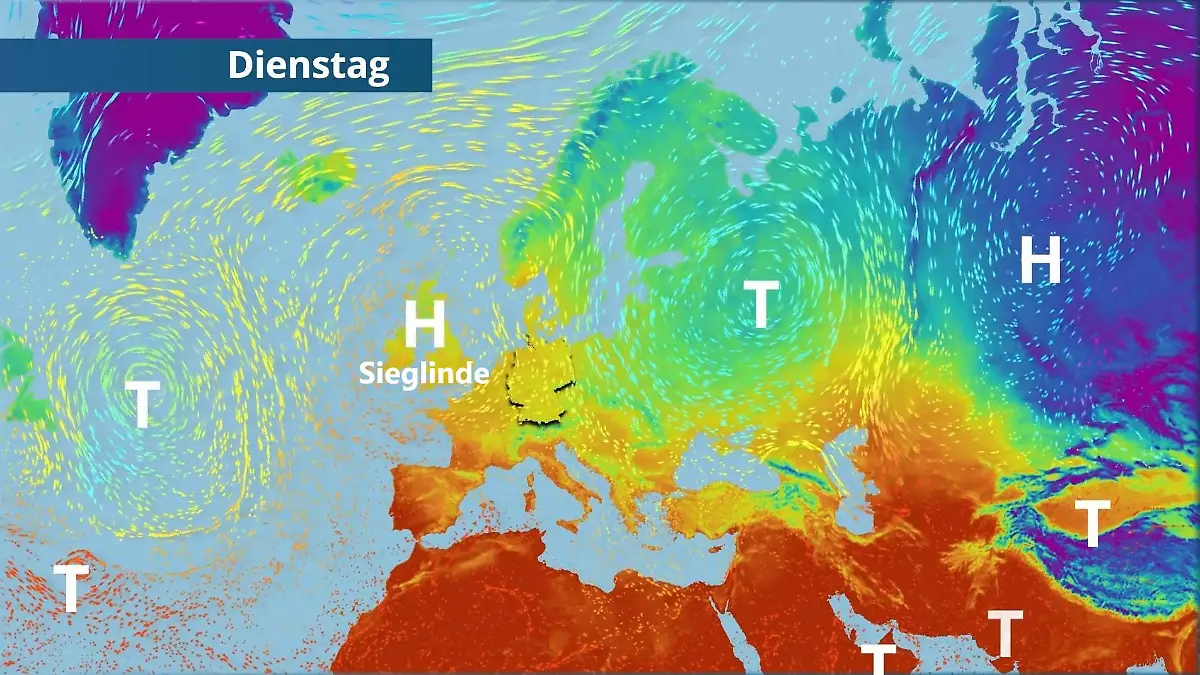 Hoch Sieglinde weicht nicht von der Stelle - Wetter bleibt, wie es ist Der Strömungsfilm für Europa für 5 Tage