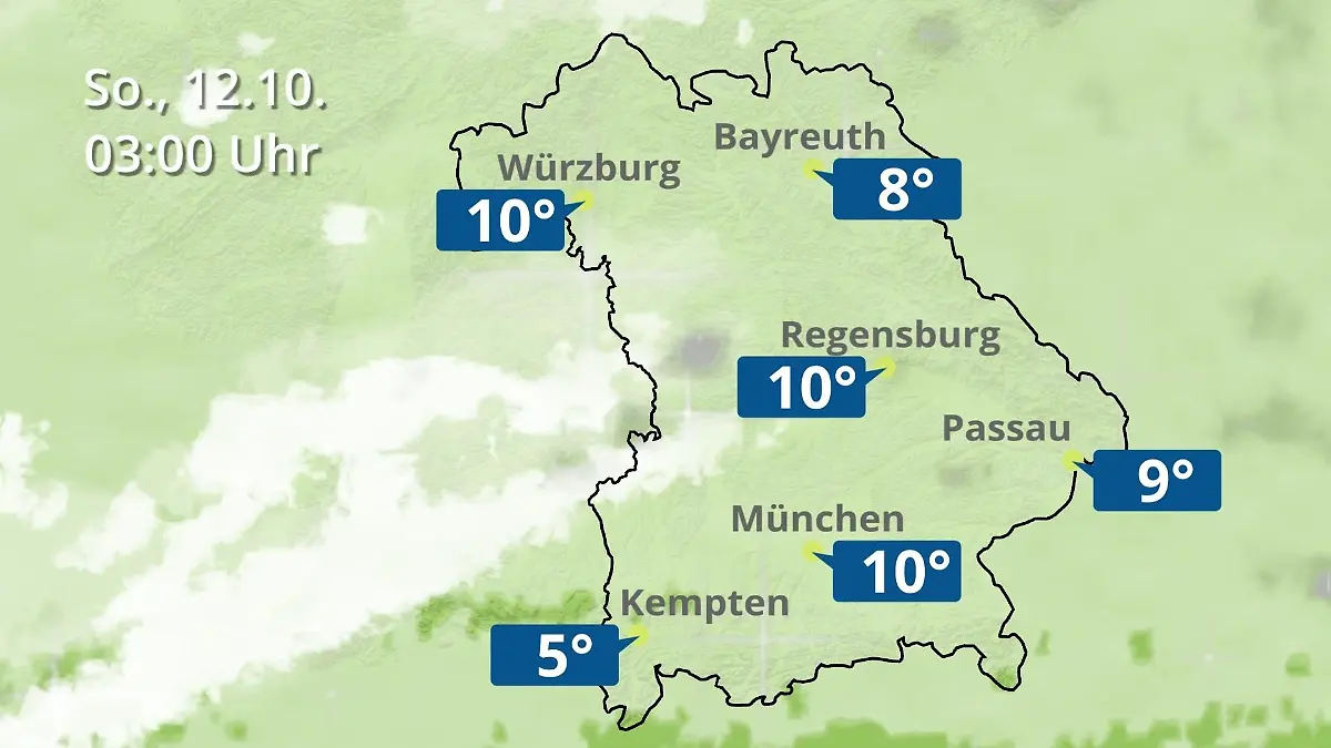 Bayern: Wie wird das Wetter? Regen- und Wolkenfilm für München, Regensburg und Würzburg