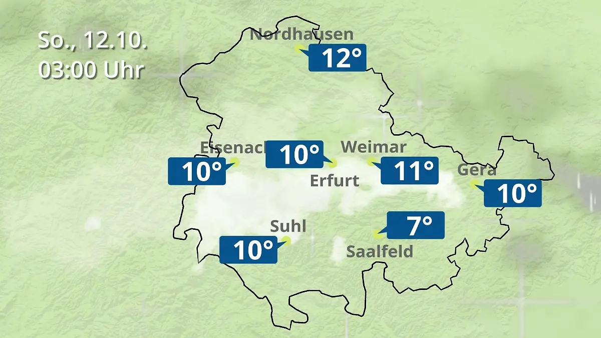 Thüringen: Wie wird das Wetter? Regen- und Wolkenfilm für Erfurt, Gera und Eisenach