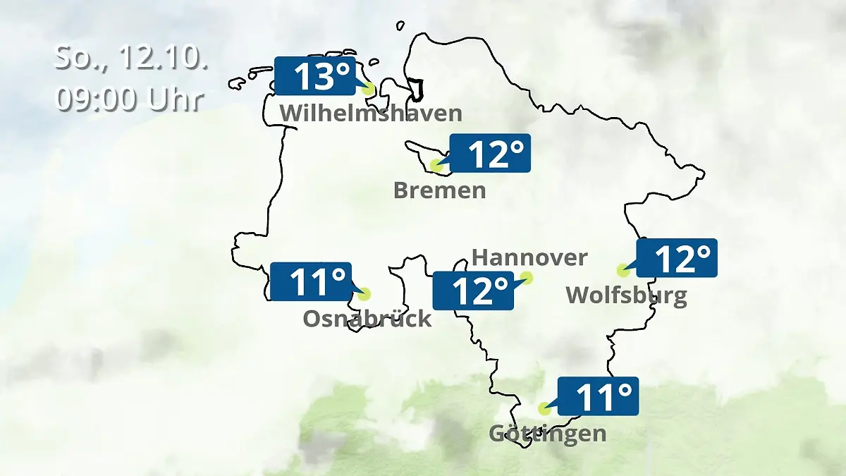 Bremen und Niedersachsen: Wie wird das Wetter? Regen- und Wolkenfilm für Hannover, Osnabrück und Wolfsburg