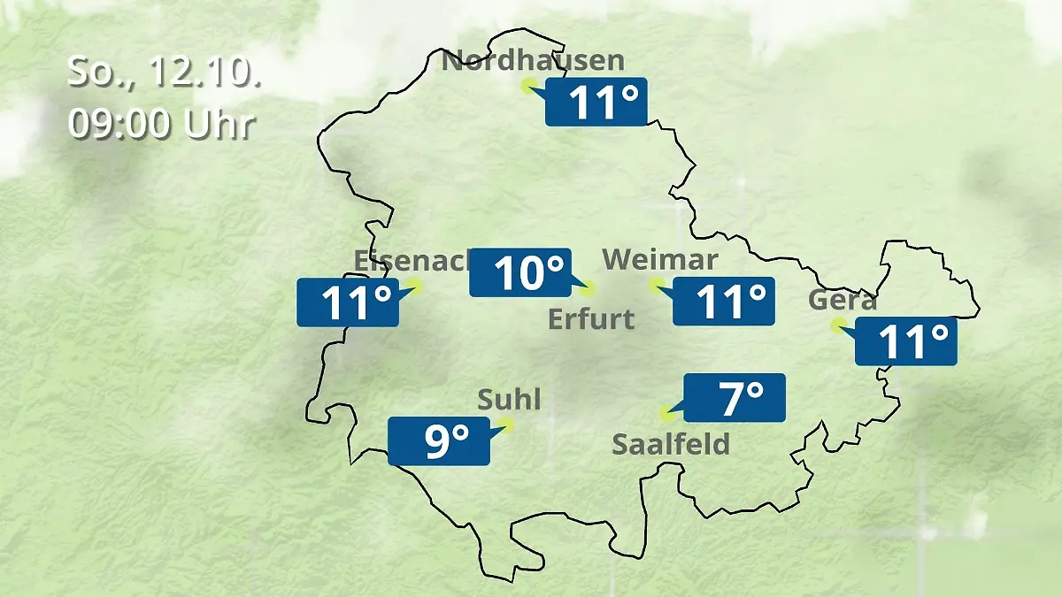 Thüringen: Wie wird das Wetter? Regen- und Wolkenfilm für Erfurt, Gera und Eisenach
