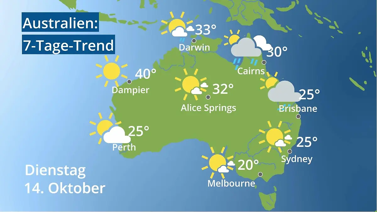 Australien: Wie wird das Wetter? Video 7-Tage-Trend: Sydney, Melbourne, Perth