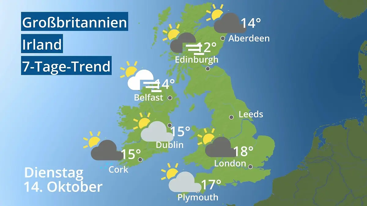 England, Schottland, Wales: Wie wird das Wetter? Video 7-Tage-Trend: Großbritannien und Irland