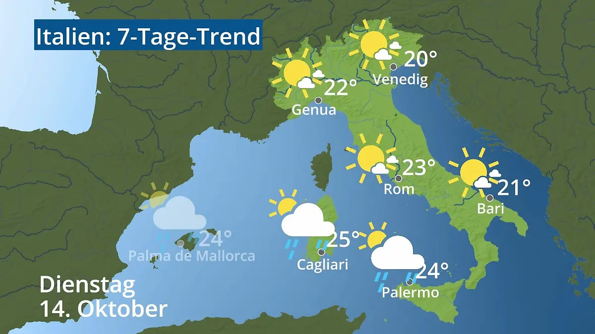 Italien: Wie wird das Wetter? Video 7-Tage-Trend: Rom, Venedig, Sizilien, Sardinien