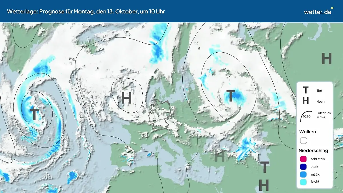 Die Wetterlage der kommenden 5 Tage Hochs und Tiefs über Europa