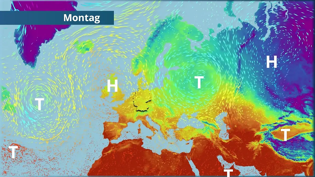 Hoch setzt sich fest Der Strömungsfilm für Europa für 5 Tage