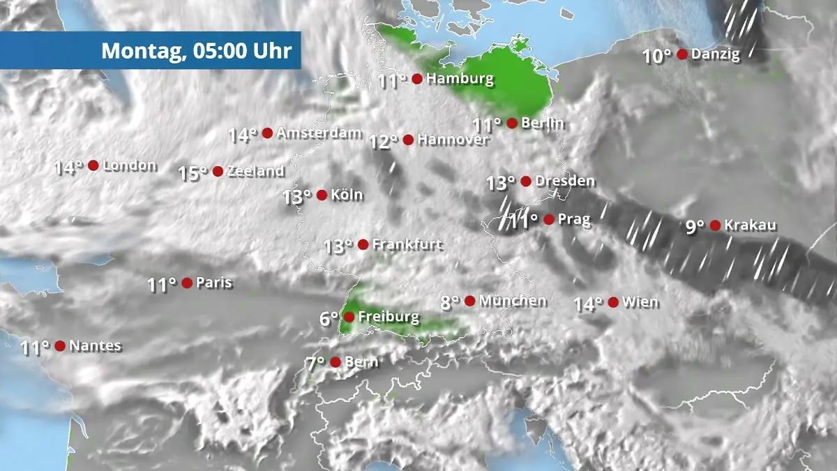 Grau mit Niesel und Sprühregen Der Regen- und Wolkenfilm für 48 Stunden