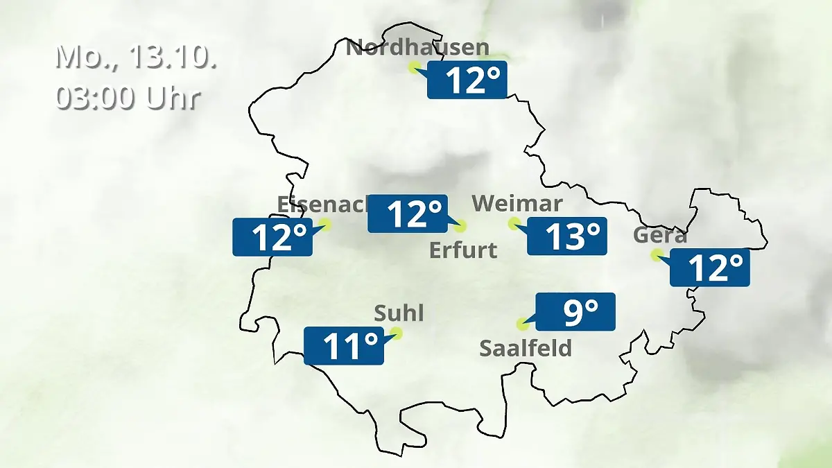 Thüringen: Wie wird das Wetter? Regen- und Wolkenfilm für Erfurt, Gera und Eisenach