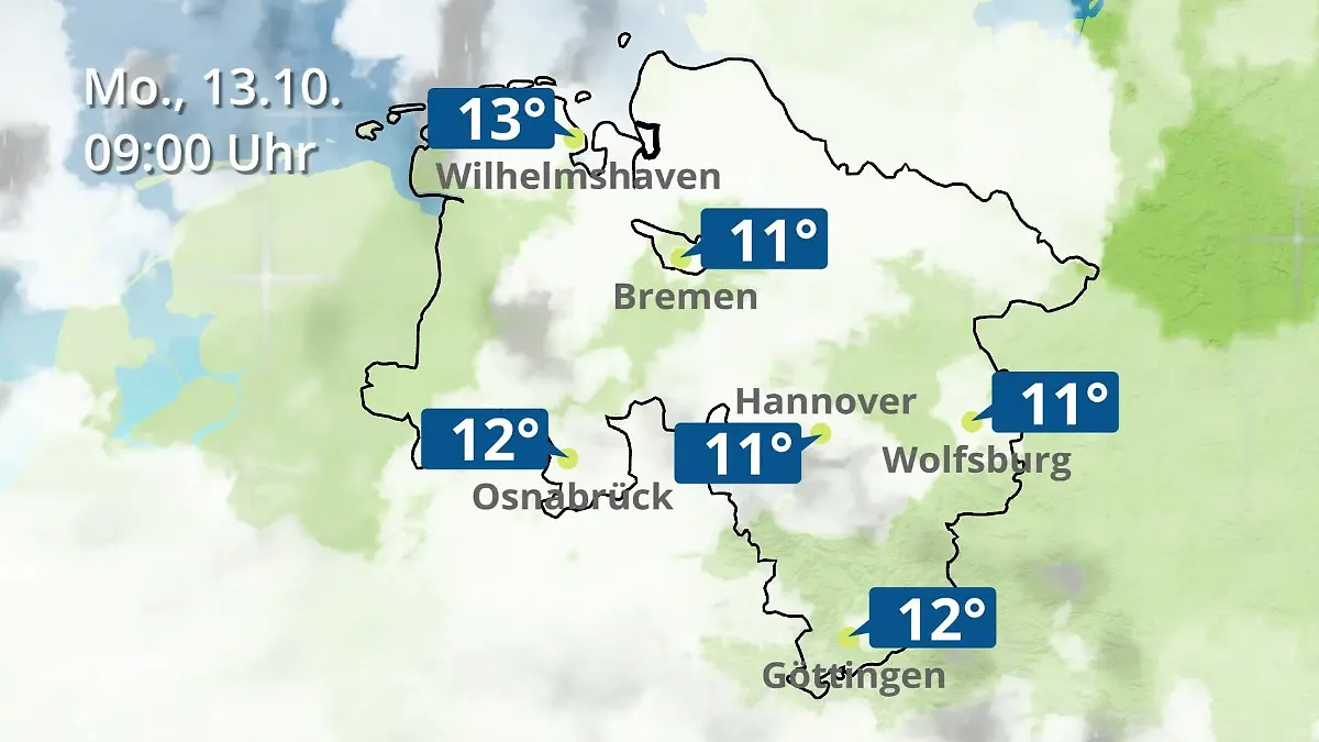 Bremen und Niedersachsen: Wie wird das Wetter? Regen- und Wolkenfilm für Hannover, Osnabrück und Wolfsburg