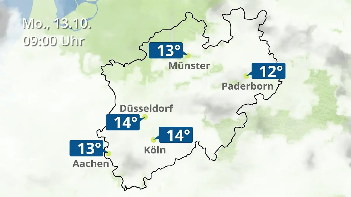 Nordrhein-Westfalen: Wie wird das Wetter? Regen- und Wolkenfilm für Köln, Düsseldorf und Münster