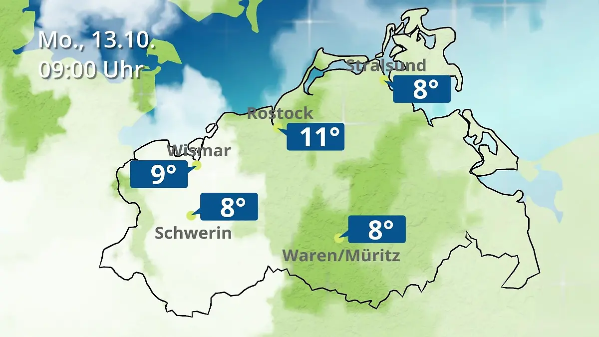 Mecklenburg-Vorpommern: Wie wird das Wetter? Regen- und Wolkenfilm für Rostock, Rügen und die Ostseeküste