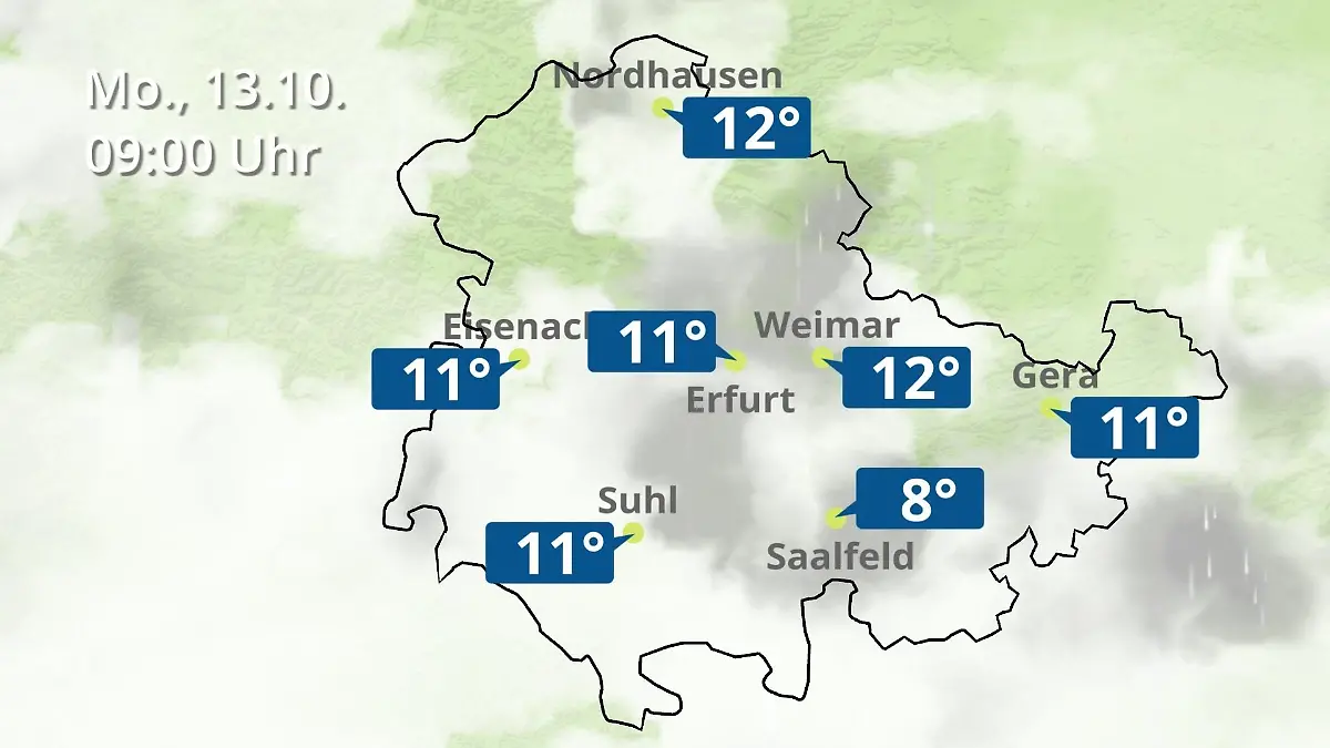 Thüringen: Wie wird das Wetter? Regen- und Wolkenfilm für Erfurt, Gera und Eisenach