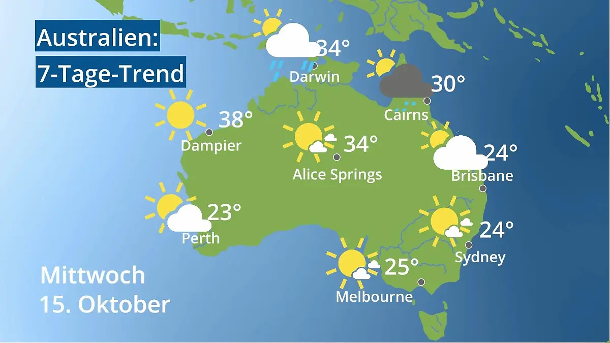 Australien: Wie wird das Wetter? Video 7-Tage-Trend: Sydney, Melbourne, Perth
