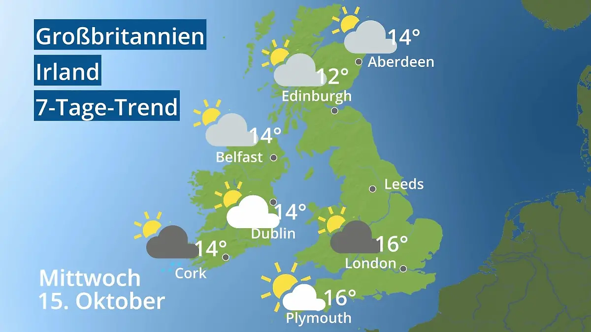 England, Schottland, Wales: Wie wird das Wetter? Video 7-Tage-Trend: Großbritannien und Irland