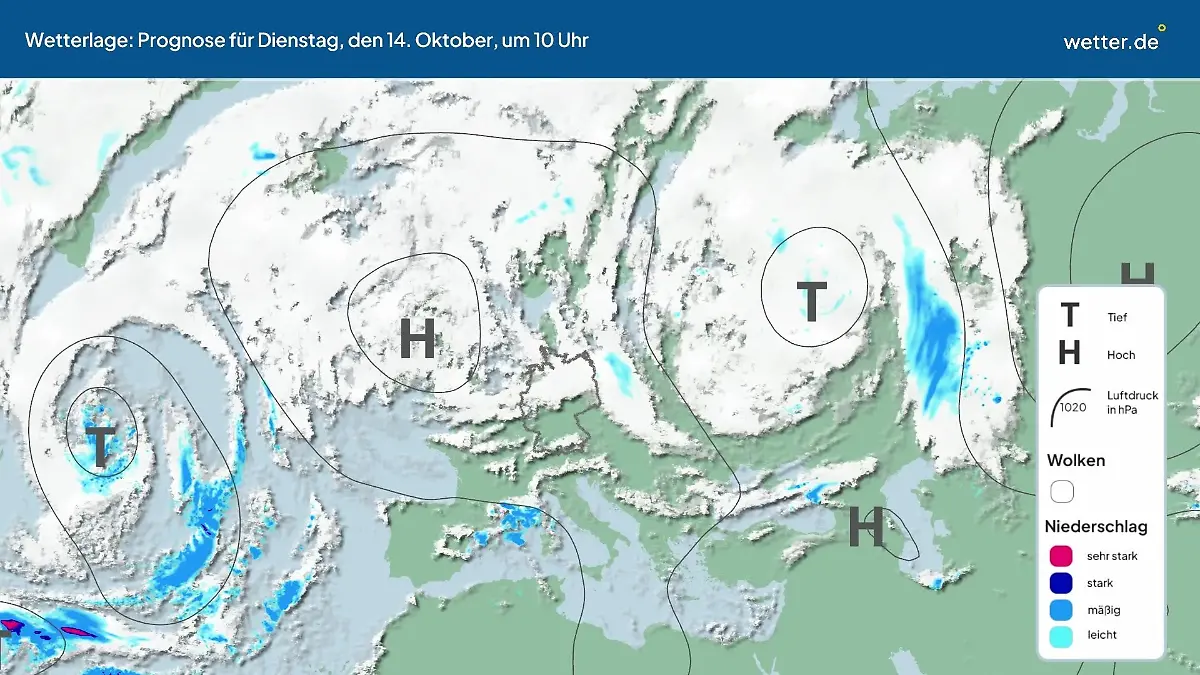 Die Wetterlage der kommenden 5 Tage Hochs und Tiefs über Europa