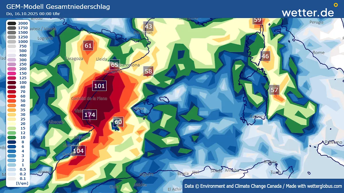 Je nach Wettermodell sind erneute Regenmengen von über 100 Liter pro Quadratmeter zu erwarten!