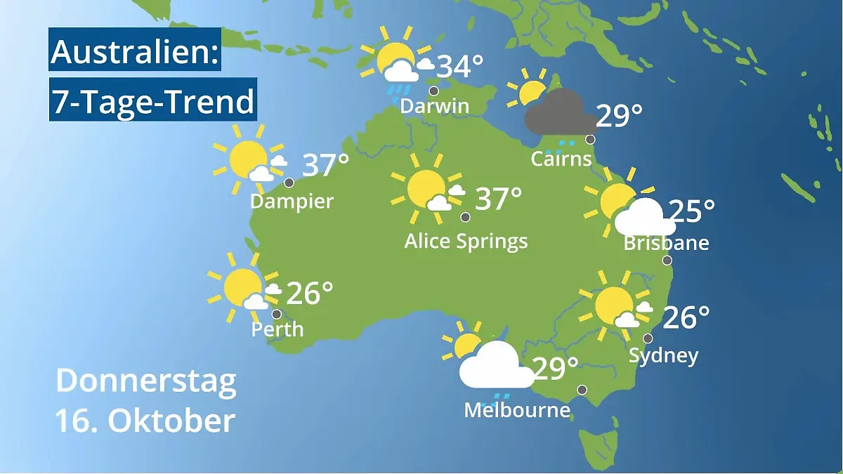 Australien: Wie wird das Wetter? Video 7-Tage-Trend: Sydney, Melbourne, Perth