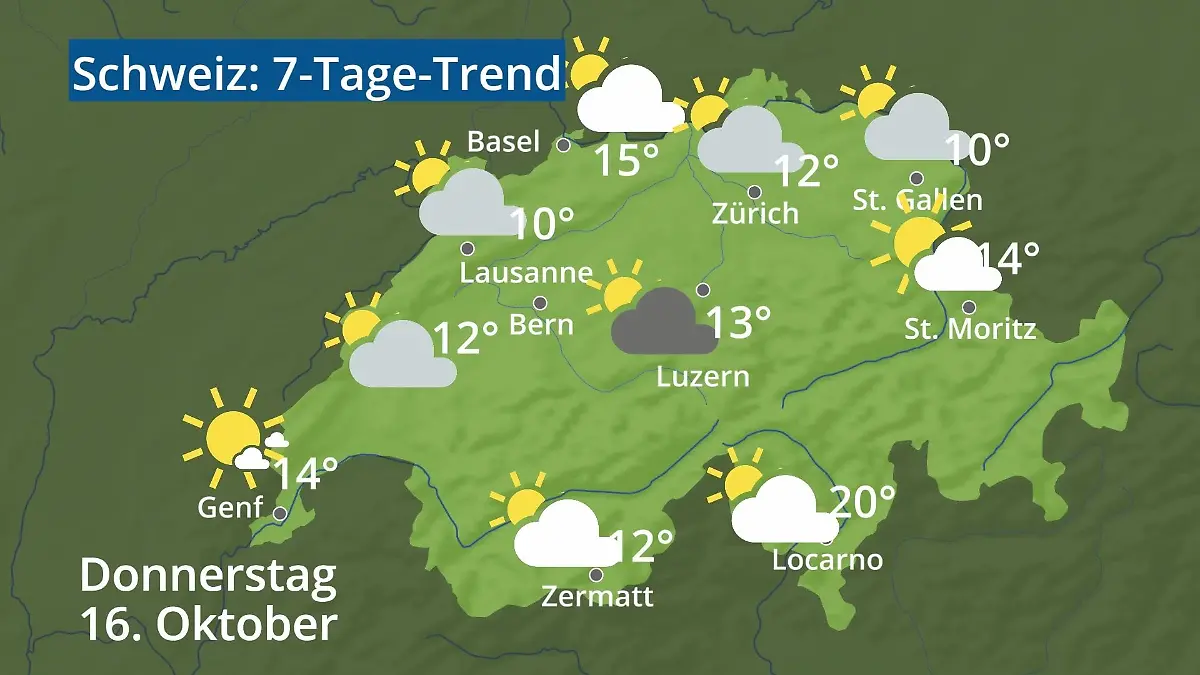 Schweiz: Wie wird das Wetter? Video 7-Tage-Trend: Bern, Basel, Genf, Zürich