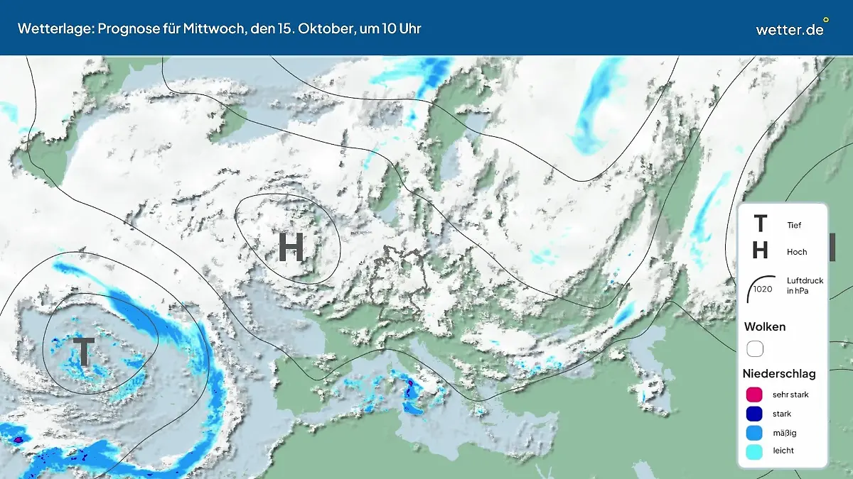 Die Wetterlage der kommenden 5 Tage Hochs und Tiefs über Europa