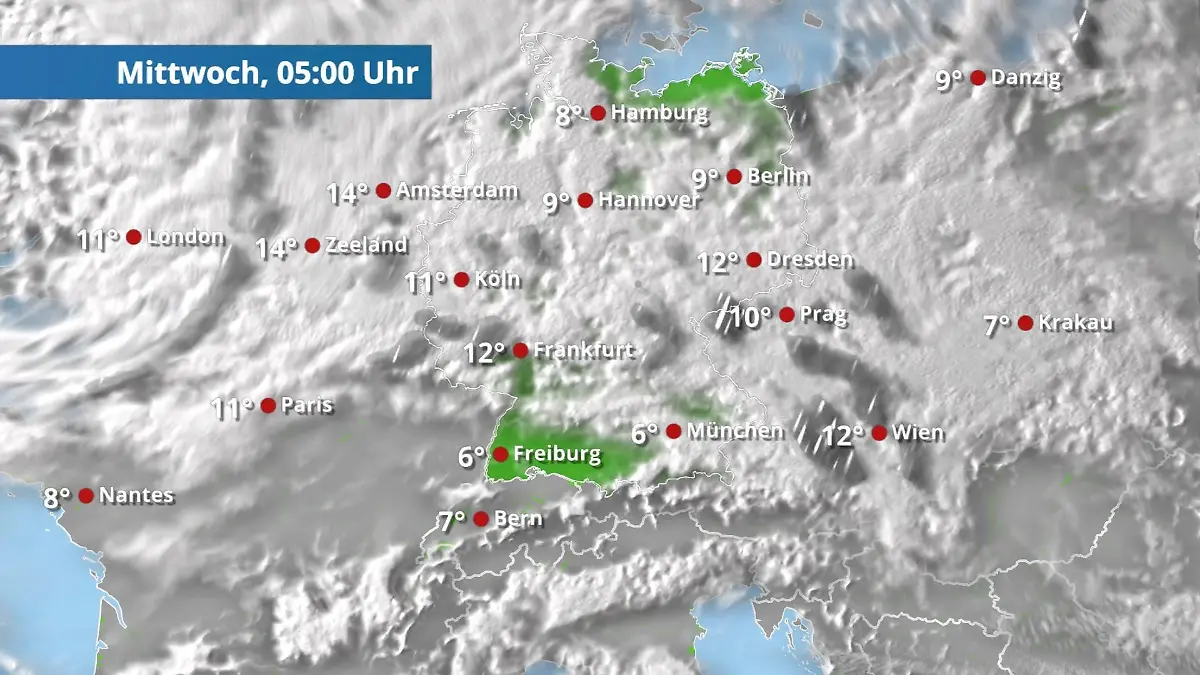 Wolkenlücken am ehesten im Süden und im Norden Der Regen- und Wolkenfilm für 48 Stunden