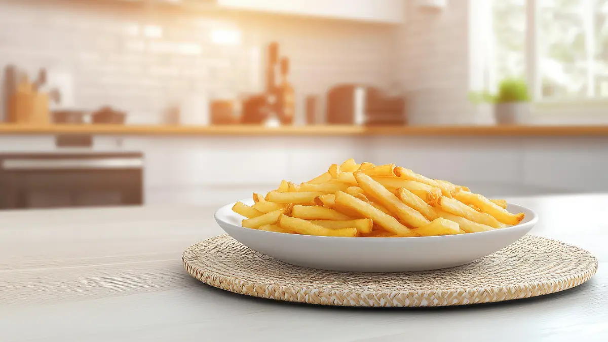 Knusprig zubereitete Pommes auf einem Teller angerichtet