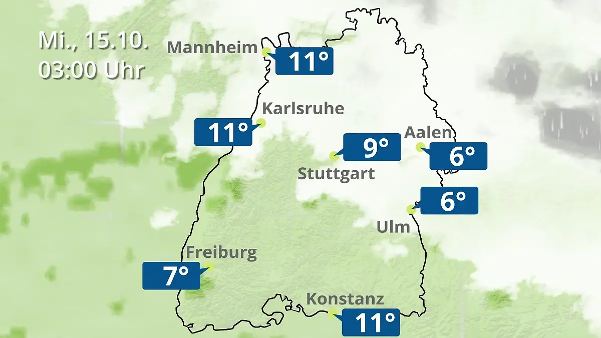 Baden-Württemberg: Wie wird das Wetter? Regen- und Wolkenfilm für Stuttgart, Mannheim und Karlsruhe
