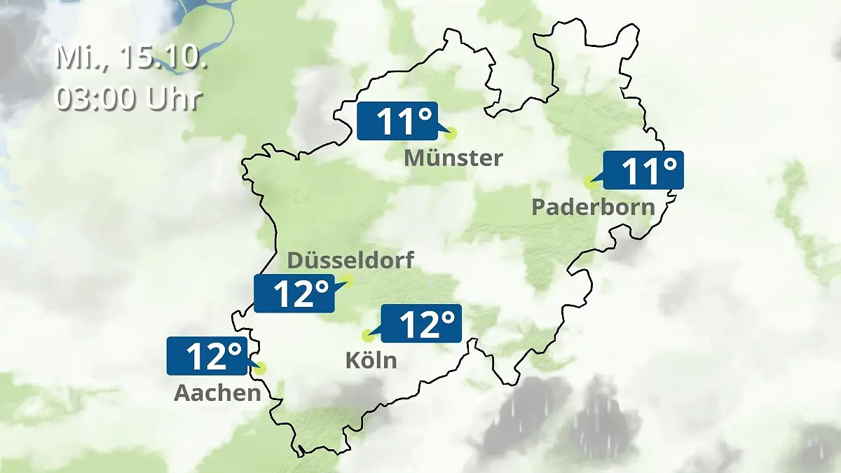 Nordrhein-Westfalen: Wie wird das Wetter? Regen- und Wolkenfilm für Köln, Düsseldorf und Münster