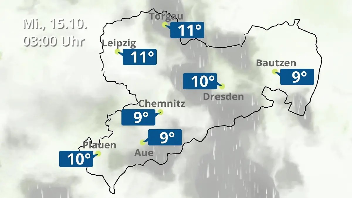 Sachsen: Wie wird das Wetter? Regen- und Wolkenfilm für Chemnitz, Dresden und Leipzig