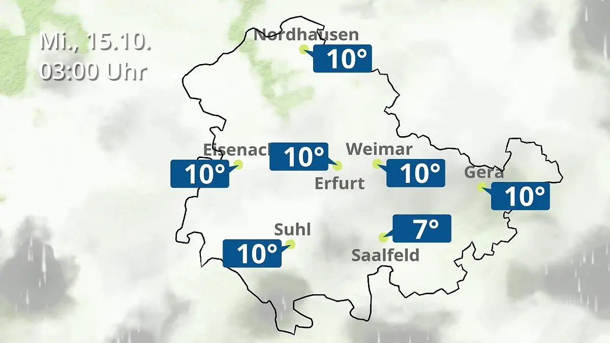 Thüringen: Wie wird das Wetter? Regen- und Wolkenfilm für Erfurt, Gera und Eisenach