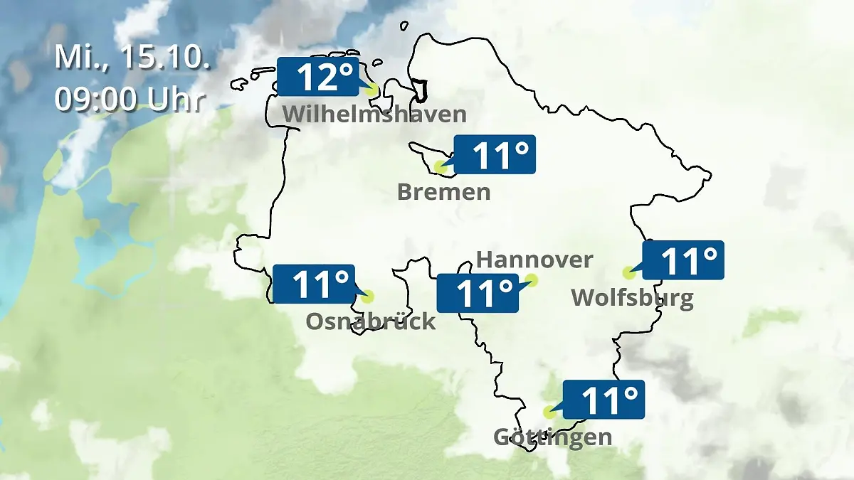 Bremen und Niedersachsen: Wie wird das Wetter? Regen- und Wolkenfilm für Hannover, Osnabrück und Wolfsburg