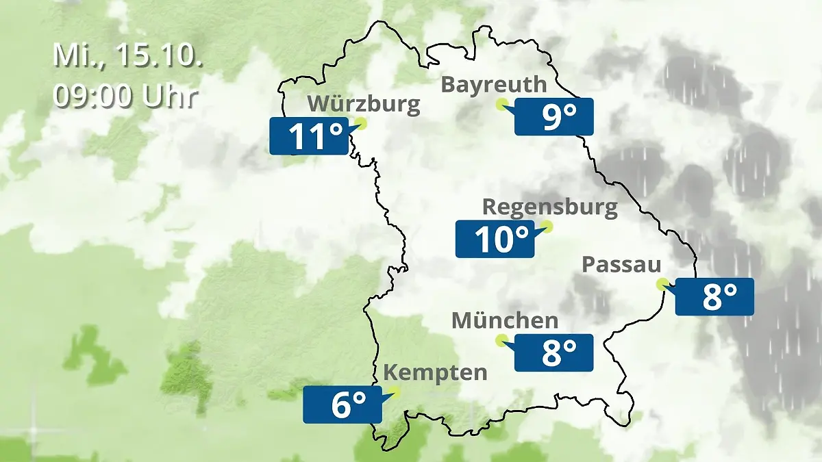 Bayern: Wie wird das Wetter? Regen- und Wolkenfilm für München, Regensburg und Würzburg