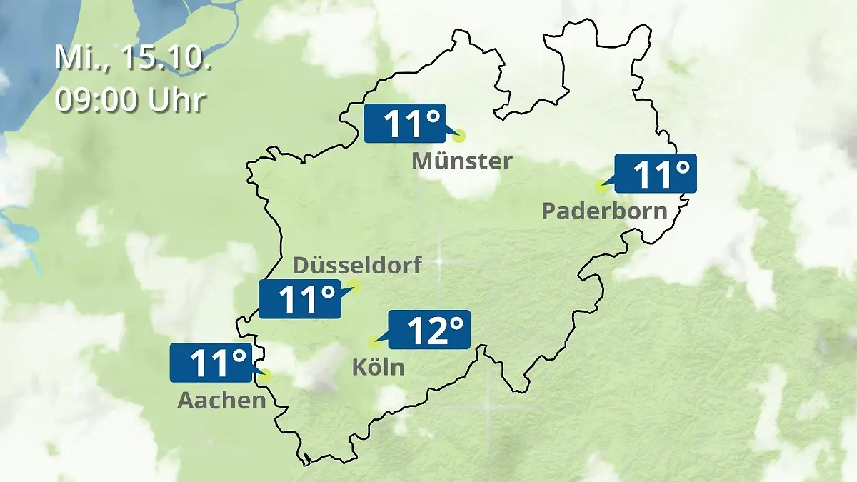 Nordrhein-Westfalen: Wie wird das Wetter? Regen- und Wolkenfilm für Köln, Düsseldorf und Münster