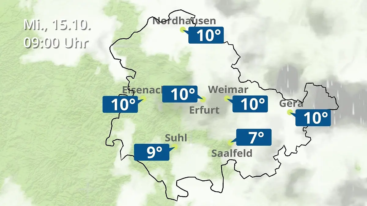 Thüringen: Wie wird das Wetter? Regen- und Wolkenfilm für Erfurt, Gera und Eisenach