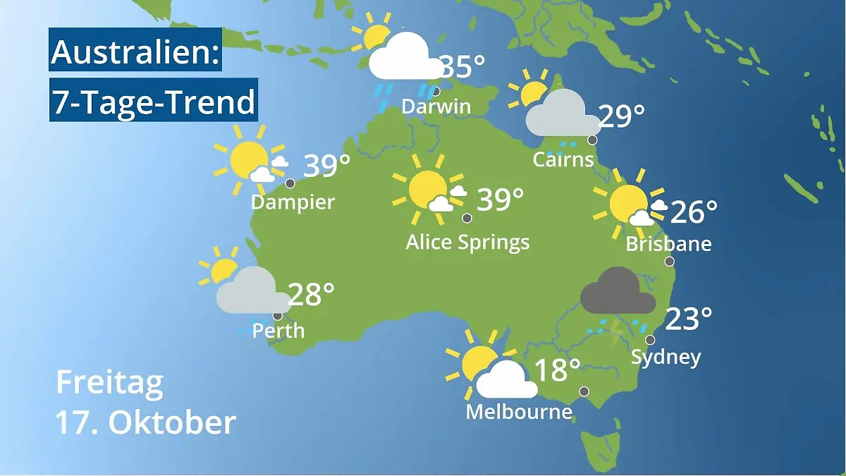 Australien: Wie wird das Wetter? Video 7-Tage-Trend: Sydney, Melbourne, Perth