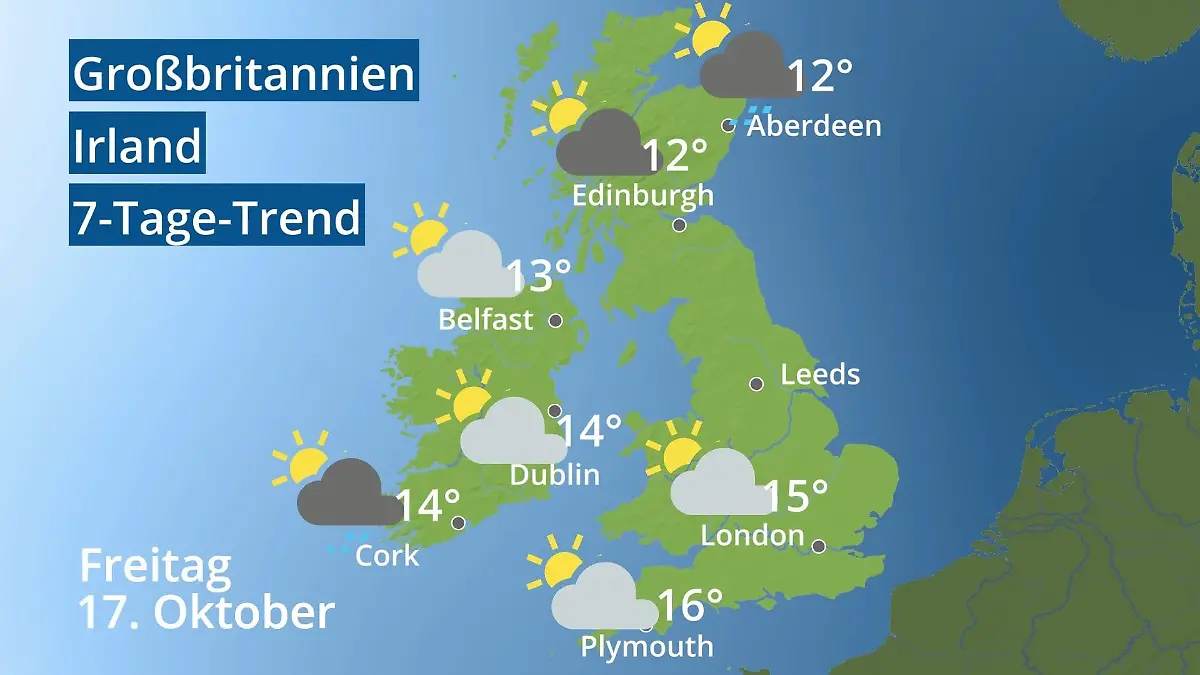 England, Schottland, Wales: Wie wird das Wetter? Video 7-Tage-Trend: Großbritannien und Irland