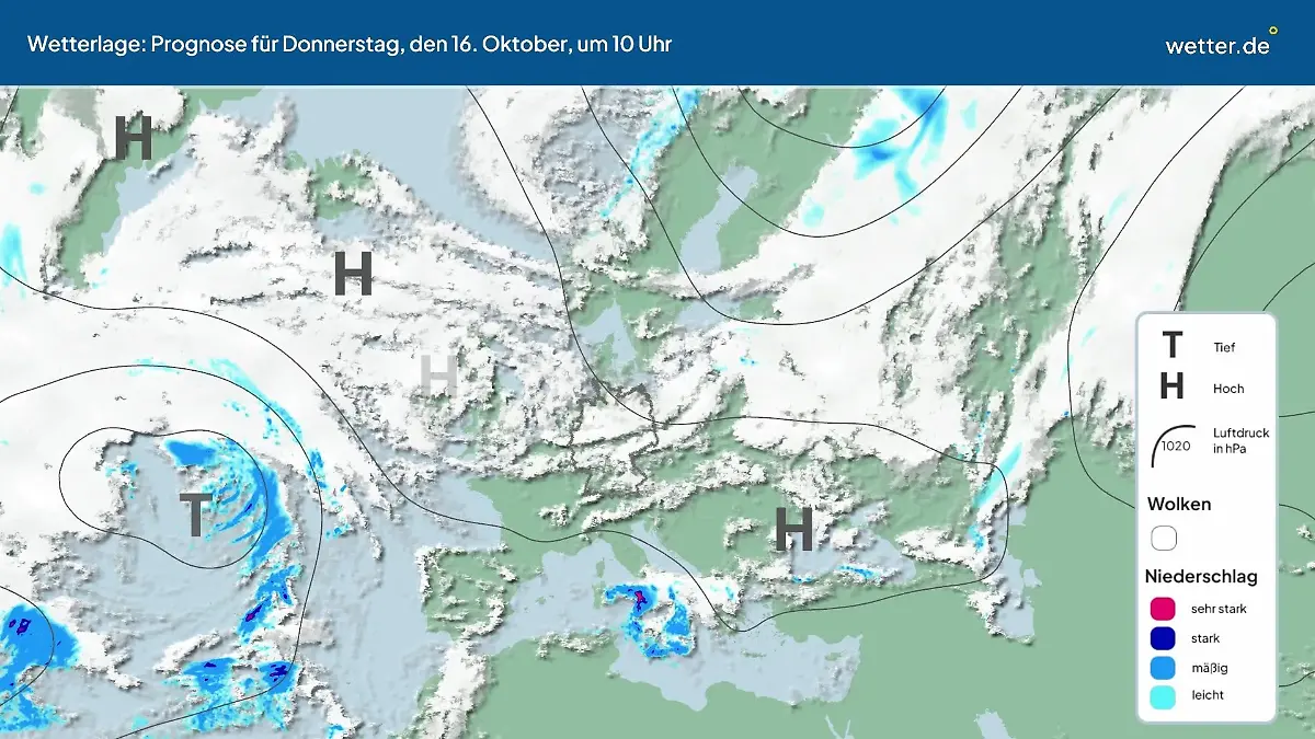 Die Wetterlage der kommenden 5 Tage Hochs und Tiefs über Europa