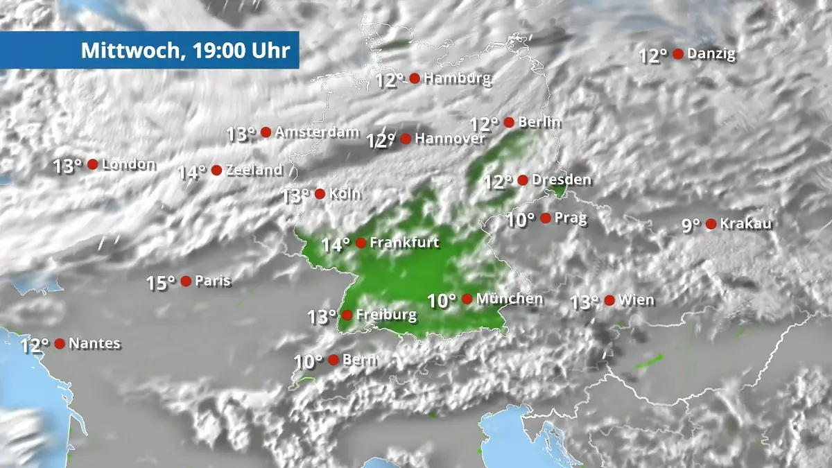 Erst teils klar, dann kommt der Nebel wieder Der Regen- und Wolkenfilm für 48 Stunden