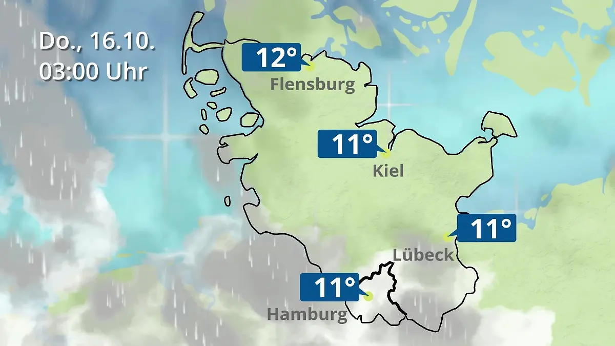 Hamburg, Schleswig-Holstein: Wie wird das Wetter? Regen- und Wolkenfilm für die Nordsee- und Ostseeküste