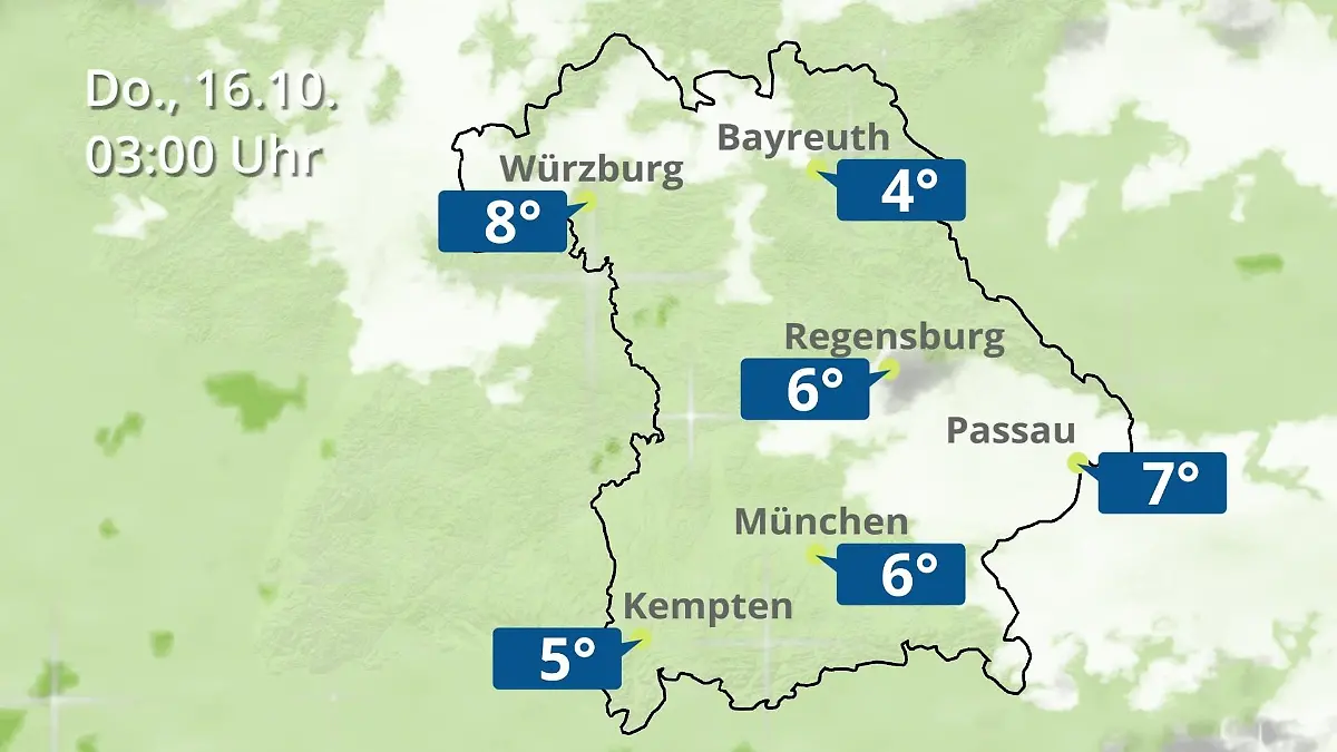 Bayern: Wie wird das Wetter? Regen- und Wolkenfilm für München, Regensburg und Würzburg