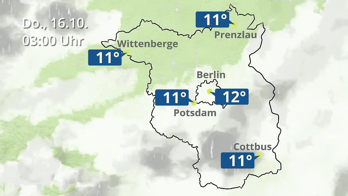 Berlin und Brandenburg: Wie wird das Wetter? Regen- und Wolkenfilm für Potsdam, Cottbus und Wittenberge