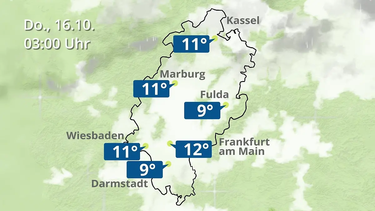 Hessen: Wie wird das Wetter? Regen- und Wolkenfilm für Frankfurt am Main und Wiesbaden