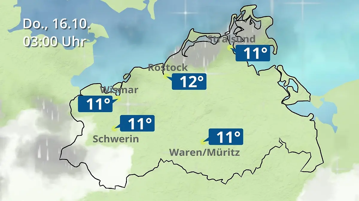 Mecklenburg-Vorpommern: Wie wird das Wetter? Regen- und Wolkenfilm für Rostock, Rügen und die Ostseeküste