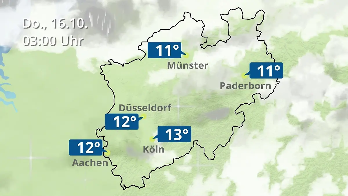 Nordrhein-Westfalen: Wie wird das Wetter? Regen- und Wolkenfilm für Köln, Düsseldorf und Münster