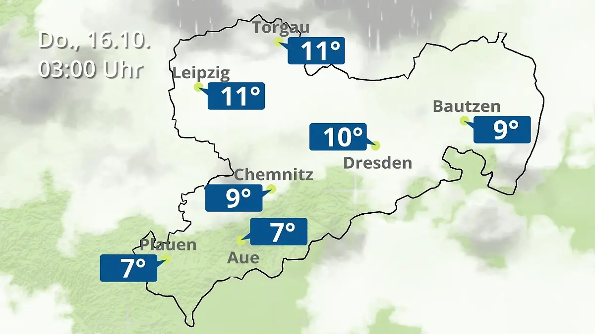Sachsen: Wie wird das Wetter? Regen- und Wolkenfilm für Chemnitz, Dresden und Leipzig